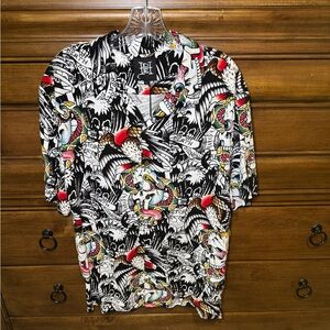 Ed Hardy Colorful Graphic Button-Up Shirt